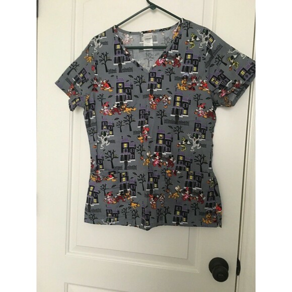 Disney Women's Graphic Scrub Uniform Top Nurse Medical Halloween Theme Size S - Picture 1 of 7